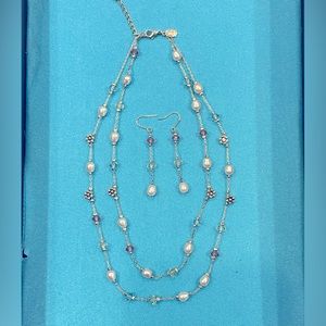 Bundle! Faux pearl beaded antique gold necklace and dangle earrings